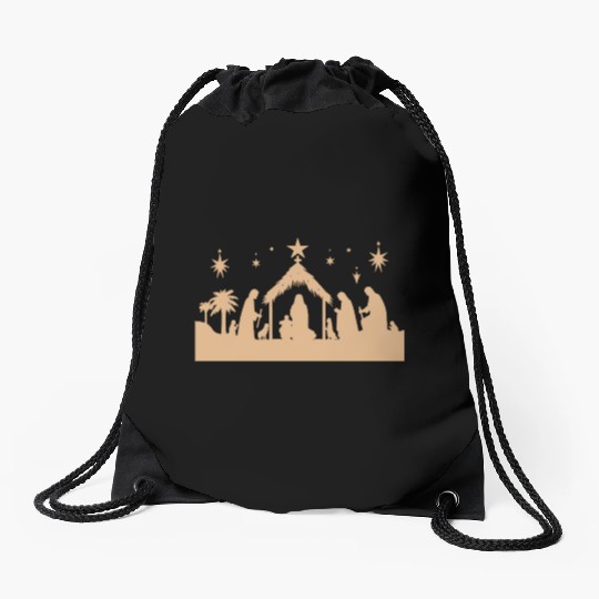 Nativity Scene with Mary Joseph Baby Jesus Drawstring Bags