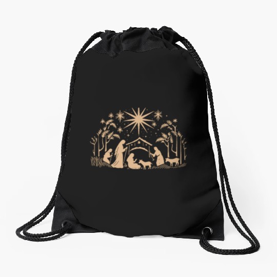 Nativity Scene with Mary Joseph Baby Jesus Drawstring Bags
