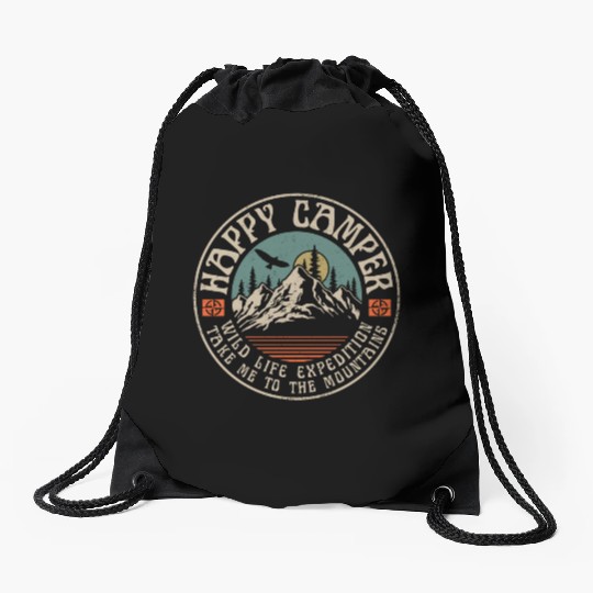 HAPPY CAMPER VINTAGE MOUNTAINS Drawstring Bags