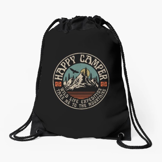 HAPPY CAMPER VINTAGE MOUNTAINS Drawstring Bags