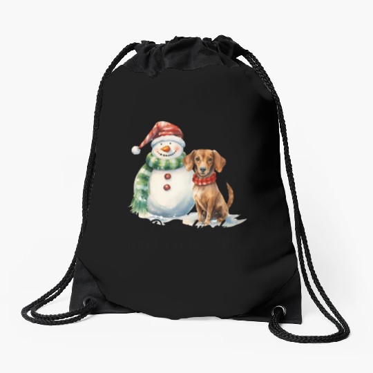 Dachshund Through The Snow Drawstring Bags