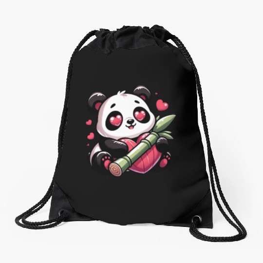 Panda Heart Eye Patches Valentine's Day Bamboo Drawstring Bags