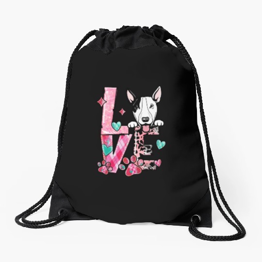 Bullterrier Dog I Love My Dog Valentines Day Drawstring Bags