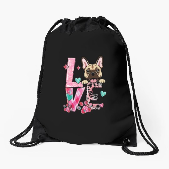 Frenchie Dog I Love My Dog Valentines Day Drawstring Bags