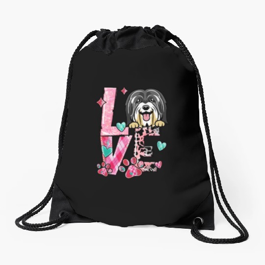 Havanese Dog I Love My Dog Fur Baby Valentines Day Drawstring Bags