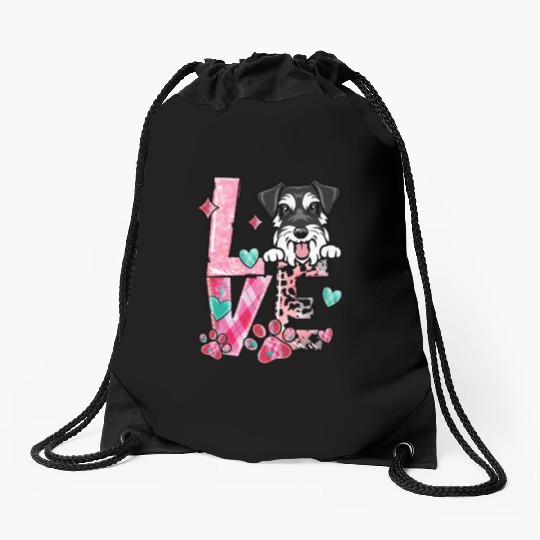 Mini Schnauzer Dog I Love My Dog Fur Baby Valenti Drawstring Bags