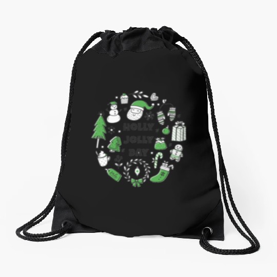 Holly Jolly Day Drawstring Bags