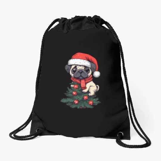 Christmas Pug - Adorable Tree Guardian Drawstring Bags