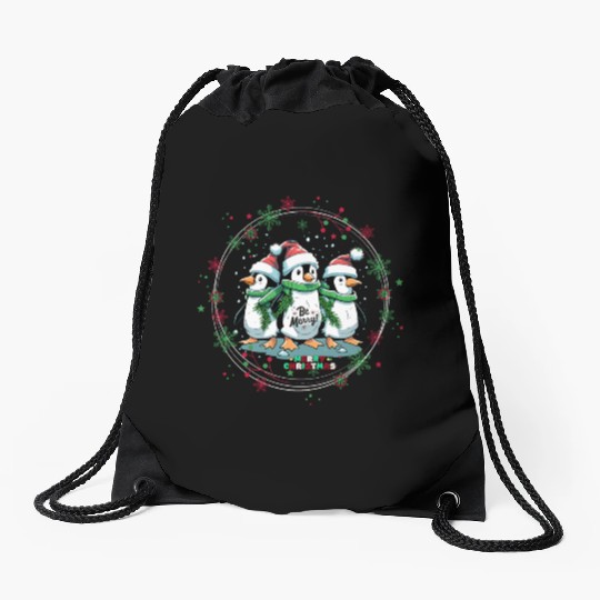 Christmas penguins Drawstring Bags