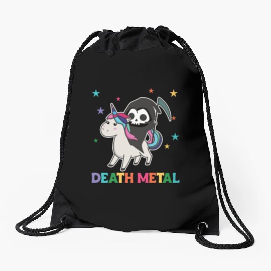 Death Metal - Death Riding Unicorn Funny Unicorn Drawstring Bags