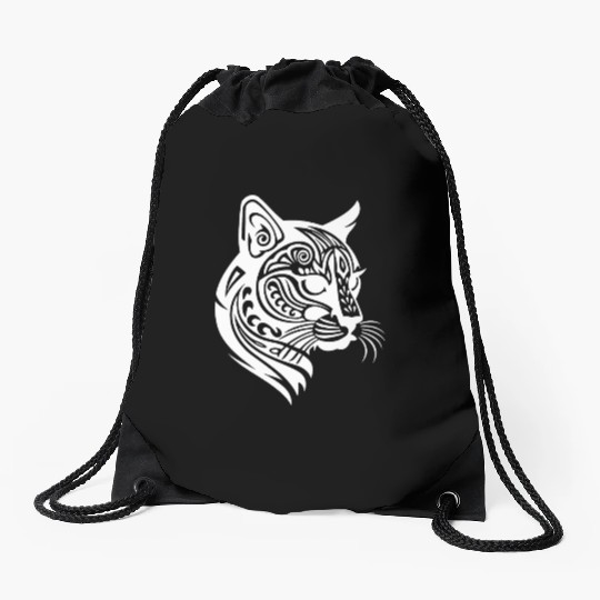 Cat Tattoo Artistry Unleashed in White Drawstring Bags
