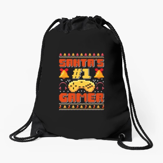 Santa's Number 1 Gamer Christmas Gambling Drawstring Bags