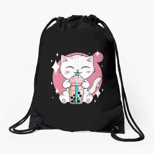 Kawaii Bubble Tea Cat Boba Milk Drawstring Bags