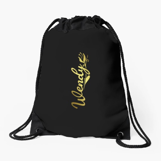 Wendy Name Faux Gold Tulip Flourish Drawstring Bags
