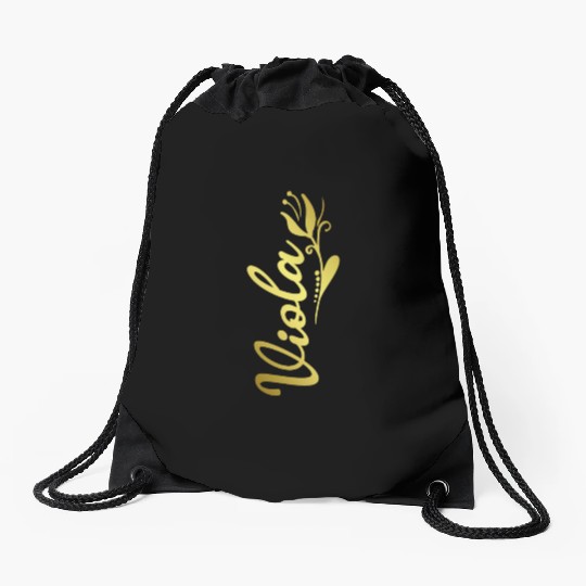 Viola Name Faux Gold Tulip Flourish Drawstring Bags