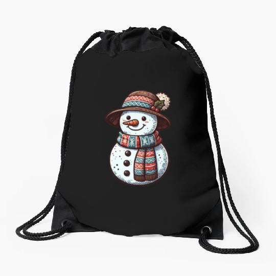Winter Wonderland: Charming Snowman Illustration Drawstring Bags