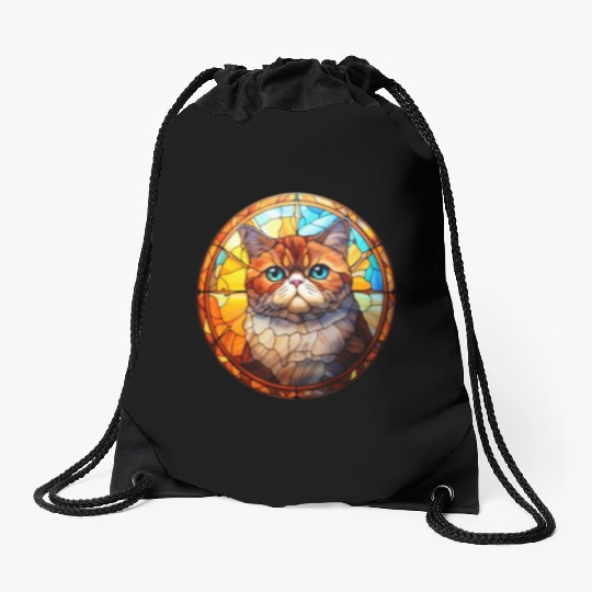 Exotic Shorthair cat in stained glass Drawstring Bags