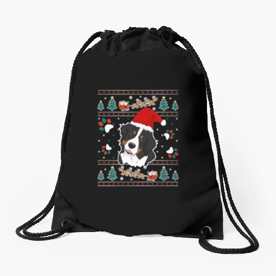 Merry Woofmas Bernese Mountain Dog Drawstring Bags