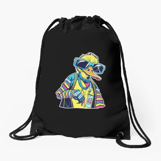 Punk Duck Duckling Punk Rocker Drawstring Bags