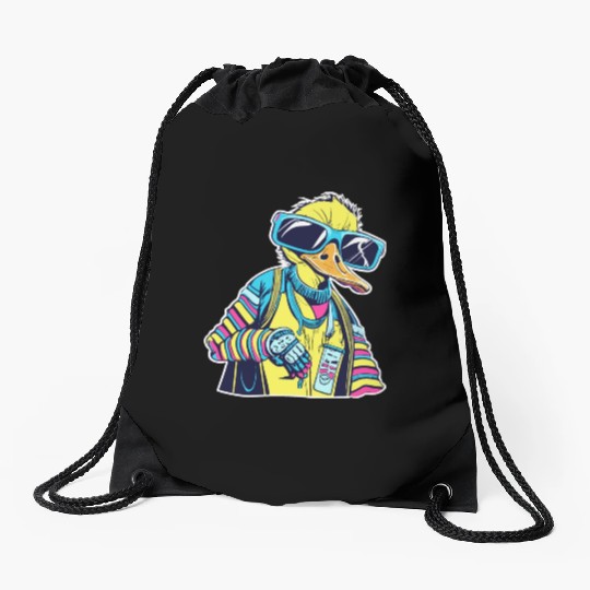 Punk Duck Duckling Punk Rocker Drawstring Bags