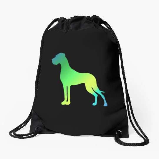 Green Yellow Great Dane Drawstring Bags