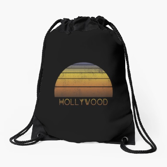 Retro Hollywood California Sunset Vacation Drawstring Bags