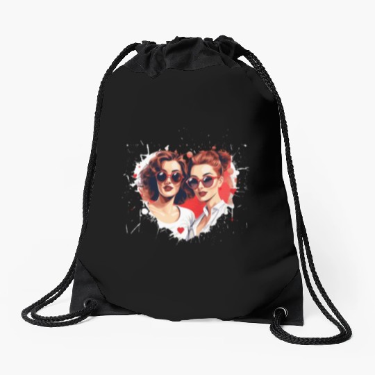 Valentines Day Outfit For Her And Her in love Drawstring Bags