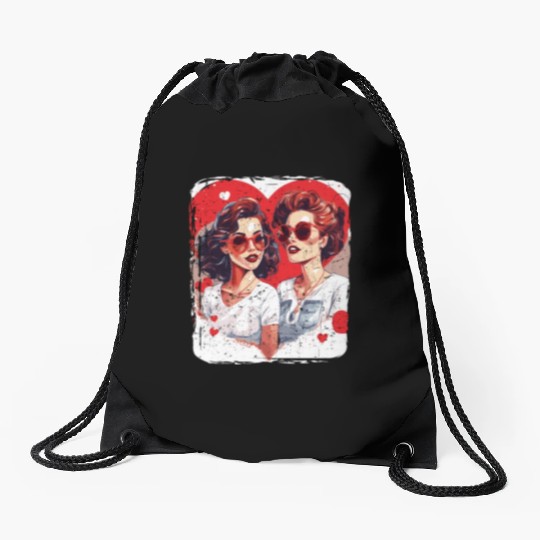 Valentines Day Outfit For Her And Her in love Drawstring Bags