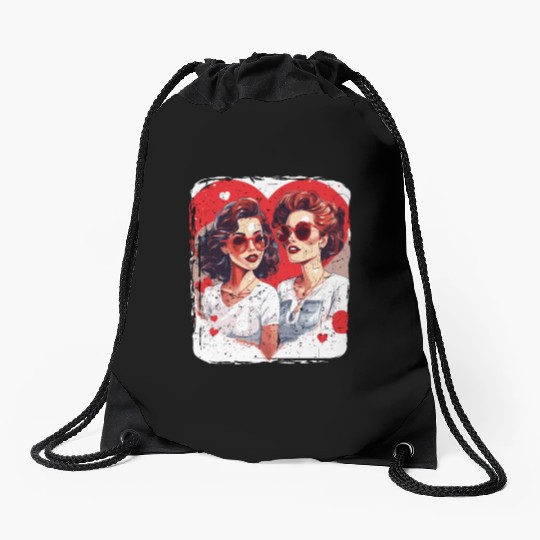 Valentines Day Outfit For Her And Her in love Drawstring Bags