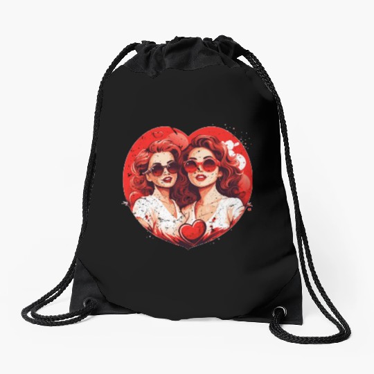 Valentines Day Outfit For Her And Her in love Drawstring Bags