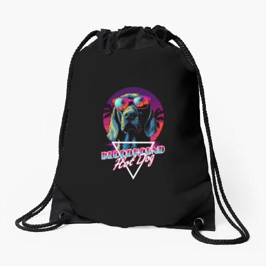 Retro Wave Bloodhound Hot Dog Drawstring Bags