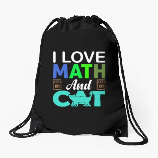 I Love Math And Cats lover Drawstring Bags