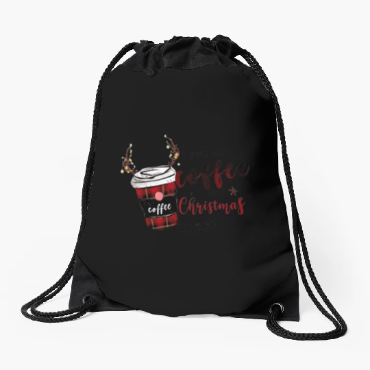 Christmas coffee first Drawstring Bags