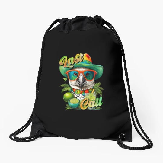 Last call Cocktails Bartender Parties Parrot Drawstring Bags