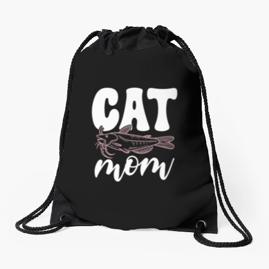 Cat Mom Catfish Catfishing Angler Noodler Drawstring Bags