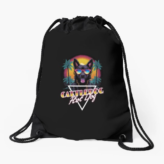 Retro Wave Cattledog Hot Dog Drawstring Bags