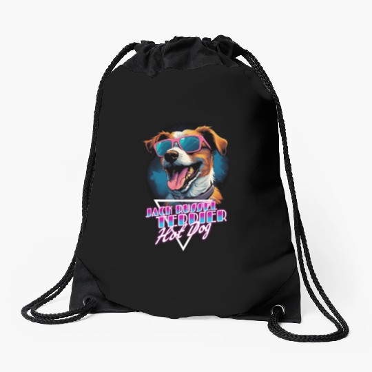Retro Wave Jack Russel Terrier Hot Dog Drawstring Bags