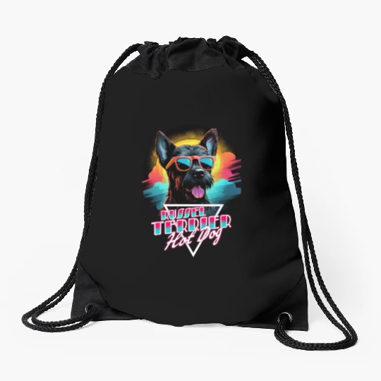 Retro Wave Jack Russel Terrier Hot Dog Drawstring Bags