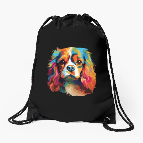 Watercolor Colorful Cavalier King Charles Spaniel Drawstring Bags