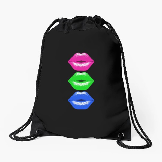 3 Kissing Lips Neon Colors Drawstring Bags