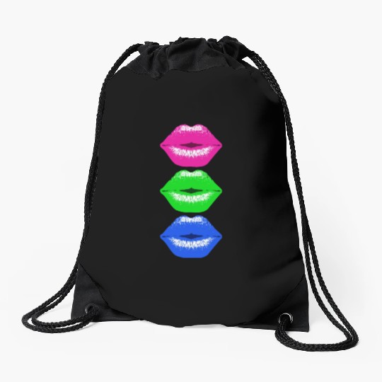 3 Kissing Lips Neon Colors Drawstring Bags