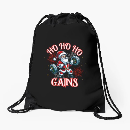 Santa Claus Christmas workout Drawstring Bags