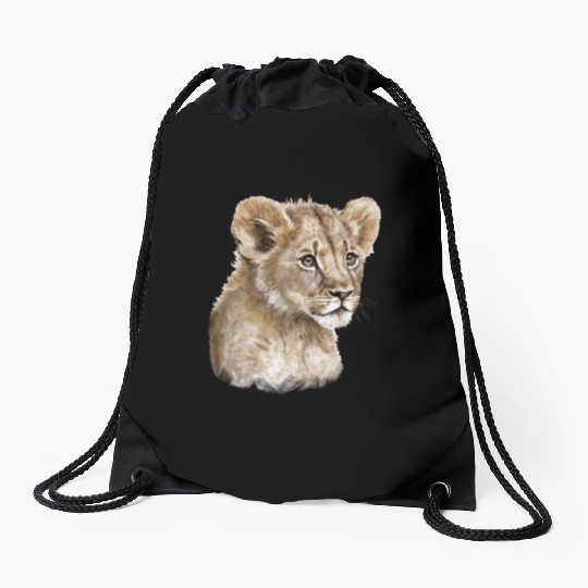 Baby Lion Watercolor Painting portrait Drawstring Bags