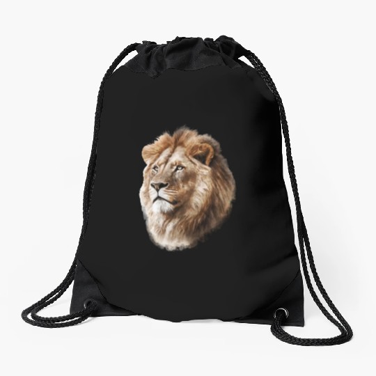 Majestic Lion Watercolor Painting Portrait Drawstring Bags