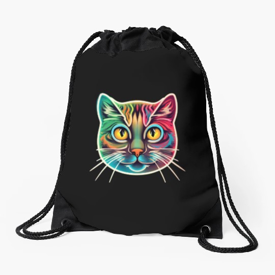 cat face neon design Drawstring Bags
