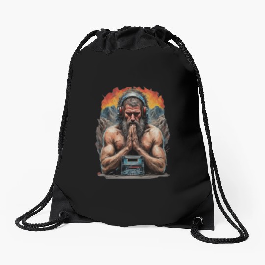Groovy Stone Age: The Caveman in Beats Ritual Drawstring Bags