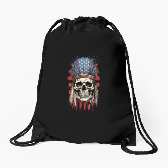 Skull Indian Chief Native American USA Drawstring Bags