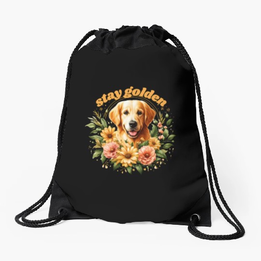Cute Golden Retriever Drawstring Bags