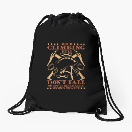 rock climbing rule don't fail Drawstring Bags
