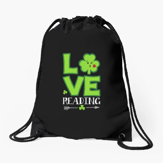 Love Shamrock Reading Teacher Funny St Patricks Da Drawstring Bags